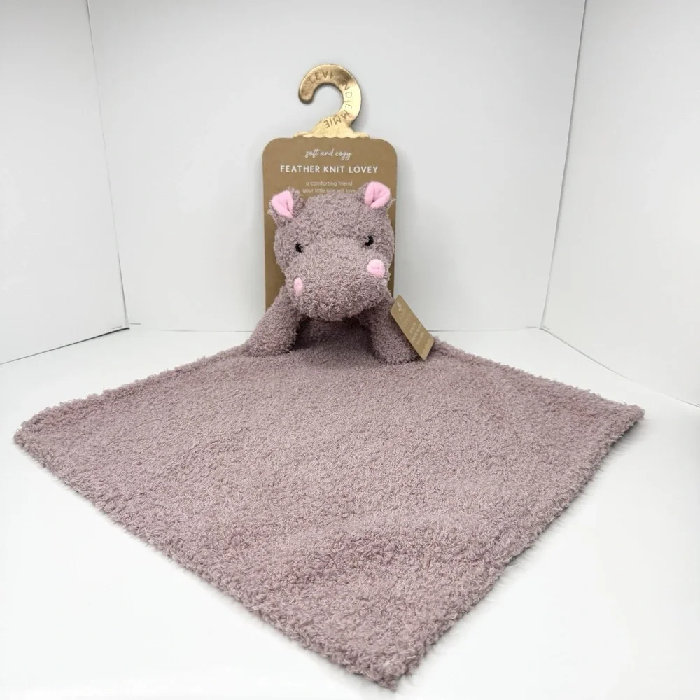 Levi & Emmie Feather Knit Hippo Plush Lovey Security Blanket Mauve